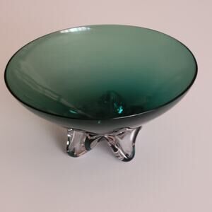 Vintage Glass Killarney Green Footed Bowl Candy Dish “Swedish Modern Crystal"